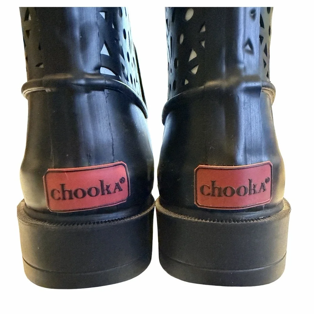 Chooka Womens Rain Boot Bootie Deco Laser Cut Black Size 7 New - Picture 7 of 8
